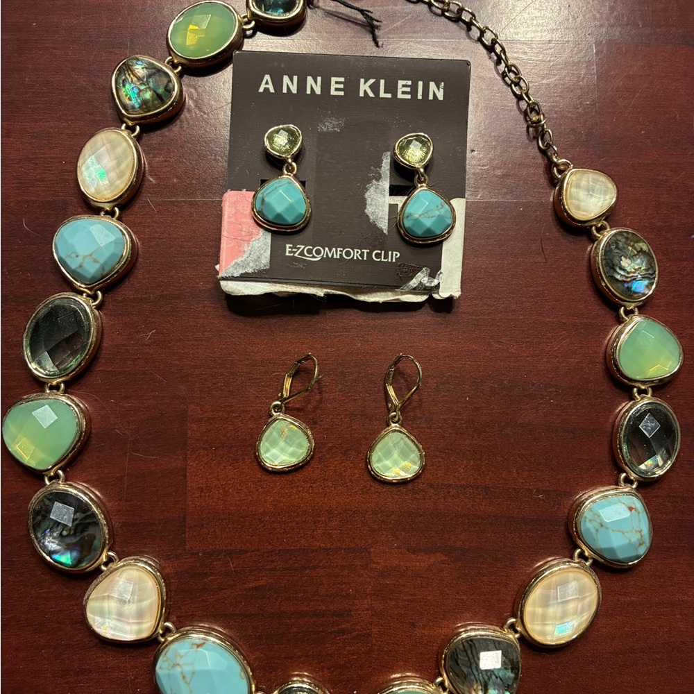 Anne Klein Gold and Turquoise Necklace Set